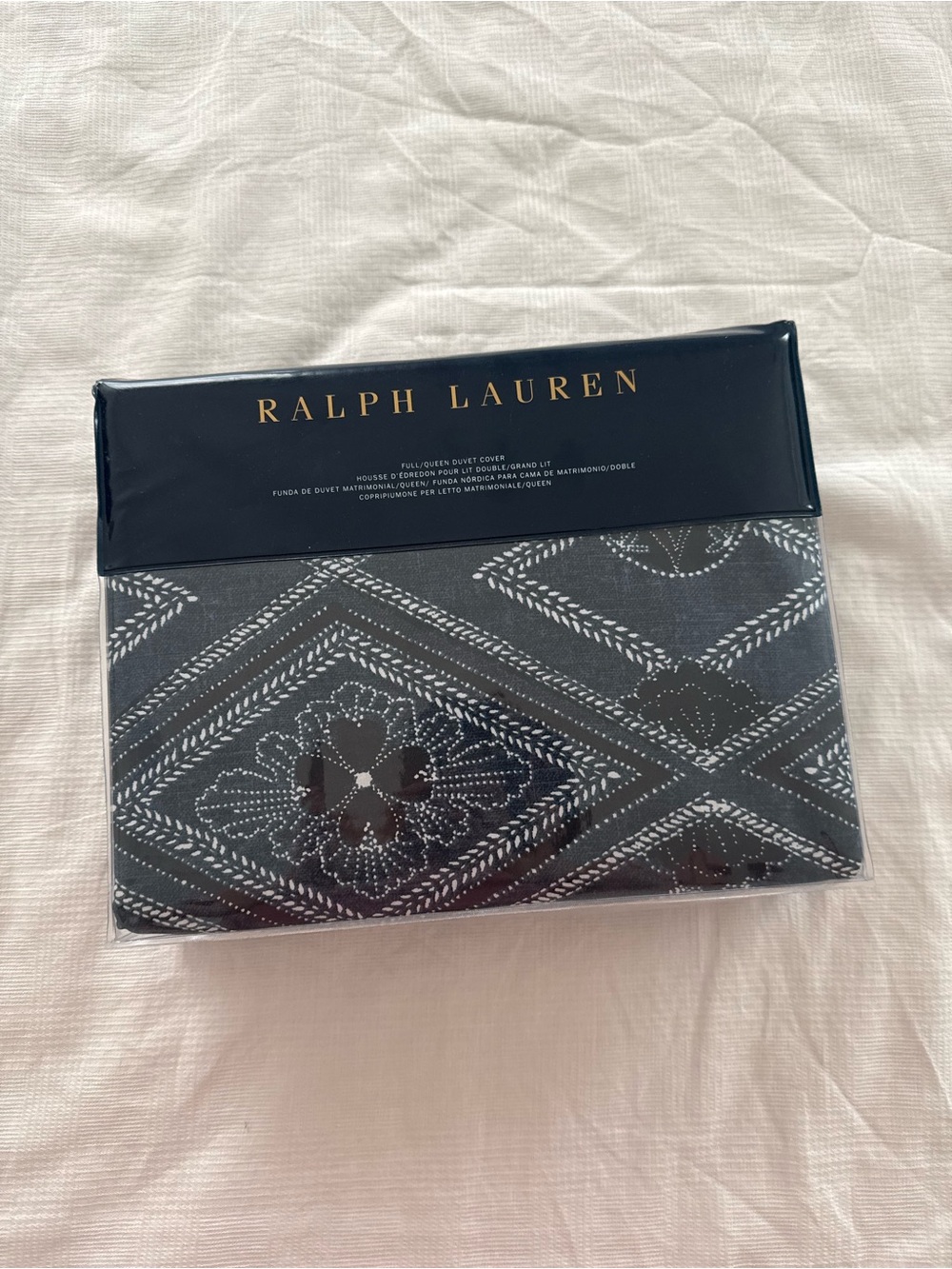 New Ralph Lauren Francois Duvet Cover Full/Queen 100% Cotton - Blue MSRP $375